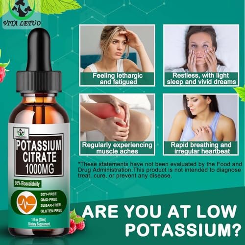 Potassium Citrate Liquid Drops, Potassium Supplement 1000mg Liquid Support Muscle Cramp Relief, Heart Health and Sleep, Highly Absorbable for Adults Women & Men, Vegan, 30 Servings - görsel 12