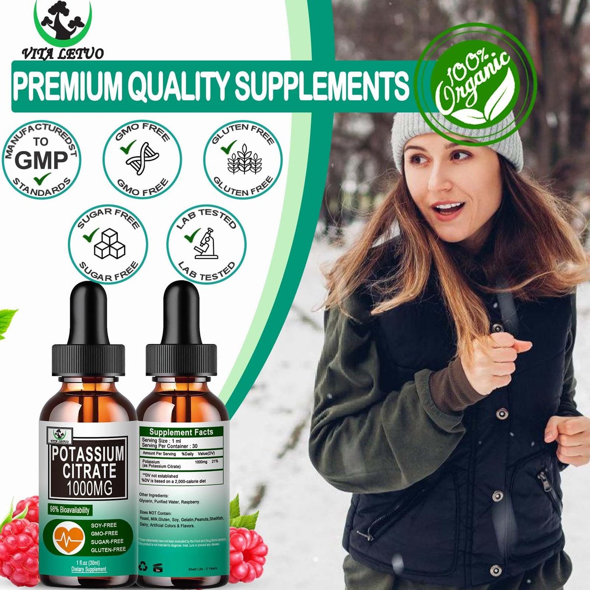 Potassium Citrate Liquid Drops, Potassium Supplement 1000mg Liquid Support Muscle Cramp Relief, Heart Health and Sleep, Highly Absorbable for Adults Women & Men, Vegan, 30 Servings - görsel 13