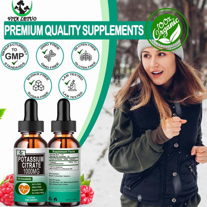 Potassium Citrate Liquid Drops, Potassium Supplement 1000mg Liquid Support Muscle Cramp Relief, Heart Health and Sleep, Highly Absorbable for Adults Women & Men, Vegan, 30 Servings
