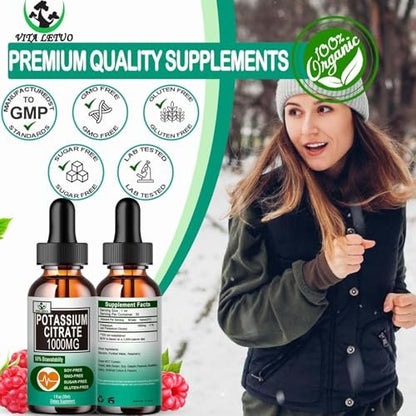 Potassium Citrate Liquid Drops, Potassium Supplement 1000mg Liquid Support Muscle Cramp Relief, Heart Health and Sleep, Highly Absorbable for Adults Women & Men, Vegan, 30 Servings