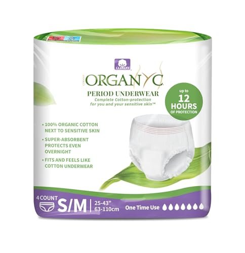 Organyc Certified Organic Cotton Disposable Period Underwear for Sensitive Skin, Super Absorbent, All-Day or Overnight, S/M, 4 Count - görsel 1