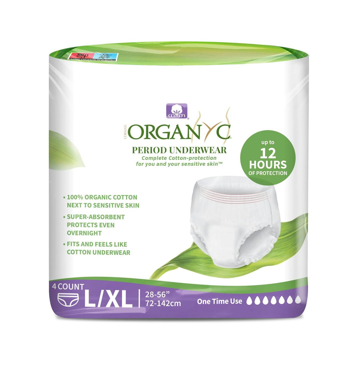 Organyc Certified Organic Cotton Disposable Period Underwear for Sensitive Skin 12 Hours Complete Protection Size L/XL 4 Count - görsel 16