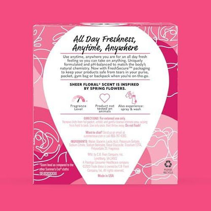 Summer's Eve Sheer Floral Feminine Wipes, Gentle pH-Balanced Formula Helps Control Vaginal Odor, Resealable Pack, 32 Wipes, Pack of 4