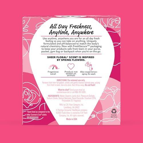 Summer's Eve Sheer Floral Feminine Wipes, Gentle pH-Balanced Formula Helps Control Vaginal Odor, Resealable Pack, 32 Wipes, Pack of 4 - görsel 9