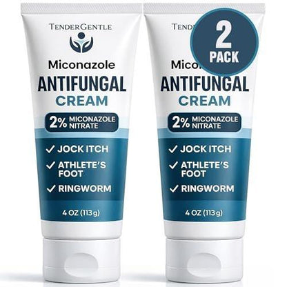 TenderGentle Miconazole Antifungal Cream for Skin - 4 oz Tube, 2 Pack - Miconazole Nitrate for Jock Itch, Athlete's Foot, Itching, and Ringworm