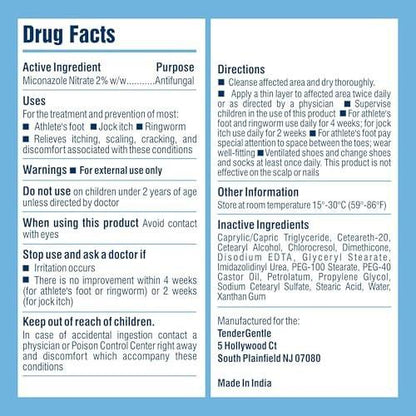 TenderGentle Miconazole Antifungal Cream for Skin - 4 oz Tube, 2 Pack - Miconazole Nitrate for Jock Itch, Athlete's Foot, Itching, and Ringworm