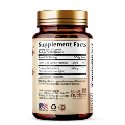Cranberry Extract 500mg Per Serving - Cranberry Powder Supplement with Vitamins C - Urinary Tract Health Support, Cran Berry Fruit, Sugar Free Formula, Bottled in USA - 120 Capsules