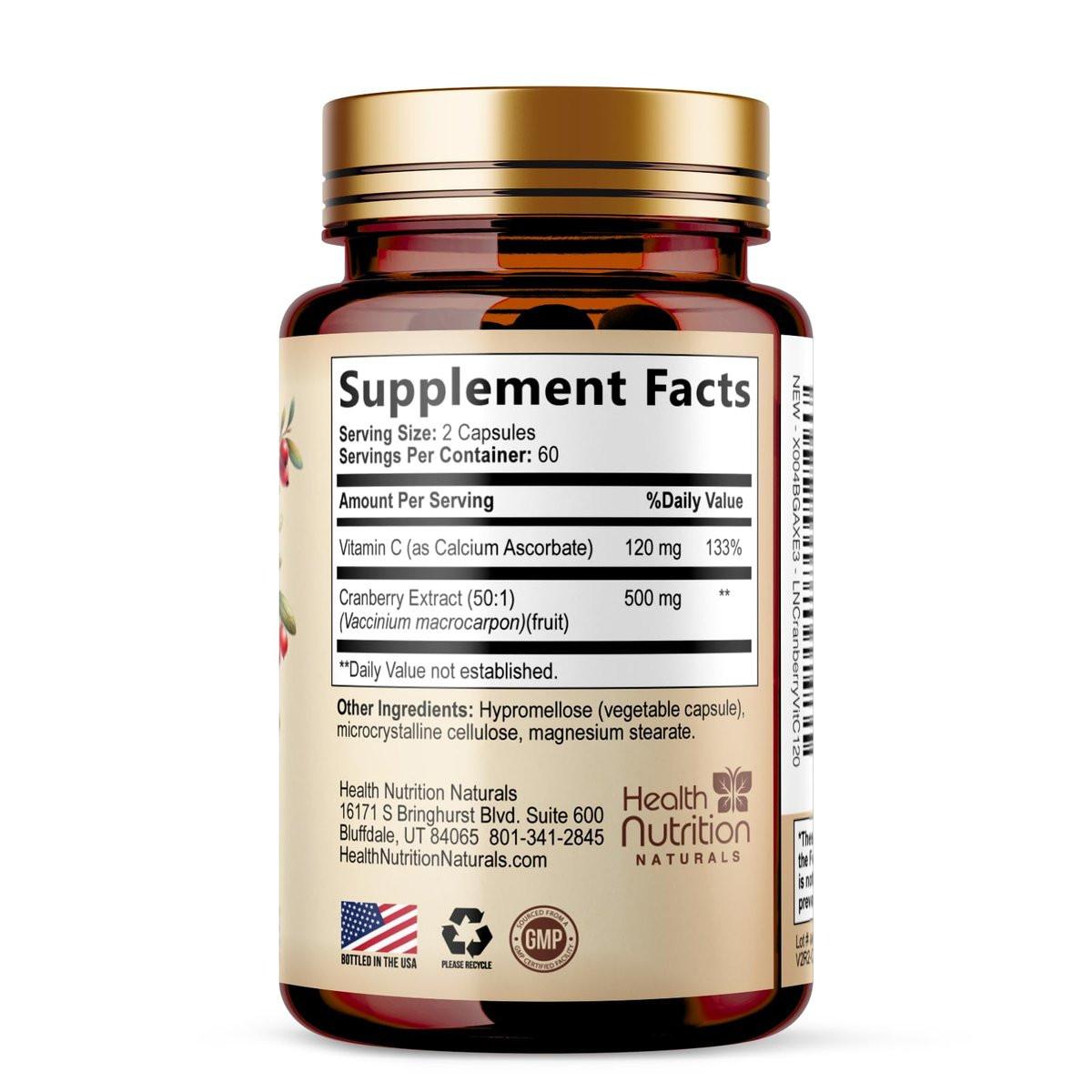Cranberry Extract 500mg Per Serving - Cranberry Powder Supplement with Vitamins C - Urinary Tract Health Support, Cran Berry Fruit, Sugar Free Formula, Bottled in USA - 120 Capsules - görsel 6