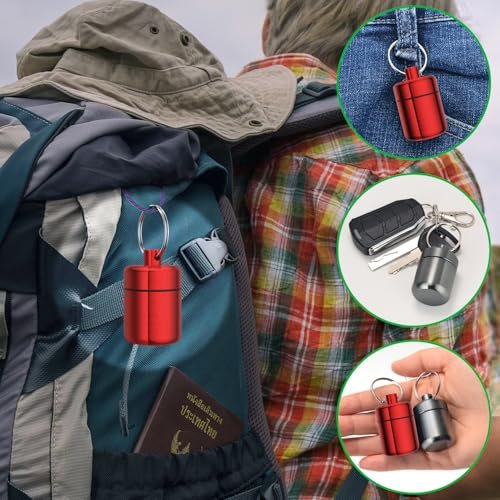 Ear Plug Carrying Case Keychain (2 Pack) - Small Waterproof Metal Earplug Case, Ear Plug Holder Container Great for Earplugs, Pills Case Pill Box and Jewelry Holder (Grey Red) - görsel 14