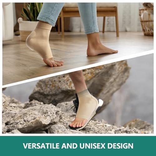 Welnove Achilles Tendonitis Heel Protector Socks - FSA & HSA Eligible Achilles Tendon Support Compression Socks with Gel Padded Sleeve for Cushion & Protection of Bursitis, Tenderness, Dry Cracked Heels - Regular, Beige - görsel 6