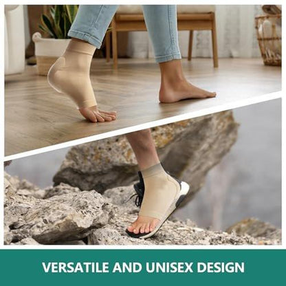 Welnove Achilles Tendonitis Heel Protector Socks - FSA & HSA Eligible Achilles Tendon Support Compression Socks with Gel Padded Sleeve for Cushion & Protection of Bursitis, Tenderness, Dry Cracked Heels - Regular, Beige