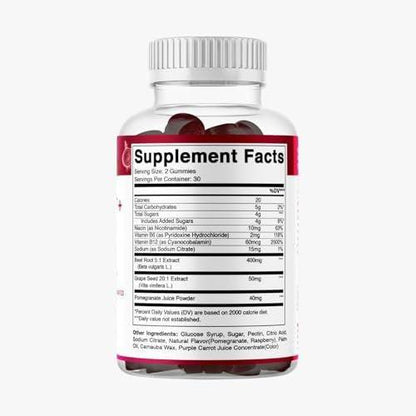 Vitamatic Beet Root Gummies with B6, B12, Grape Seed, Pomegranate & Nicotinamide – Plant-Based Extract – Vegan, Non-GMO – Botanical Supplement Gummies – 60 Count - 2 Pack (120 Count)