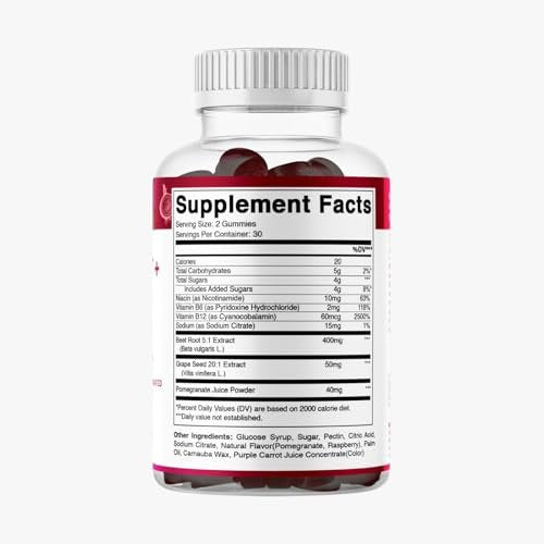 Vitamatic Beet Root Gummies with B6, B12, Grape Seed, Pomegranate & Nicotinamide – Plant-Based Extract – Vegan, Non-GMO – Botanical Supplement Gummies – 60 Count - görsel 4