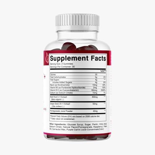 Vitamatic Beet Root Gummies with B6, B12, Grape Seed, Pomegranate & Nicotinamide – Plant-Based Extract – Vegan, Non-GMO – Botanical Supplement Gummies – 60 Count - 2 Pack (120 Count) - görsel 12