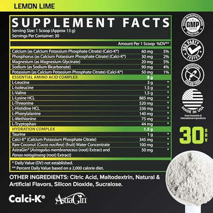 Nutrex Research EAA Hydration | EAAs + BCAA Powder | Muscle Recovery, Strength, Muscle Building, Endurance | 8G Essential Amino Acids + Electrolytes | (Packaging May Vary) 30 Servings (Lemon Lime)