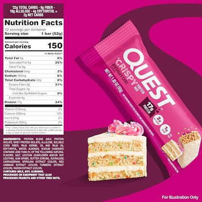 Quest Nutrition Crispy Birthday Cake Protein – Keto Friendly: With only 2g net carbs per bar, these snacks fit – Image 2
