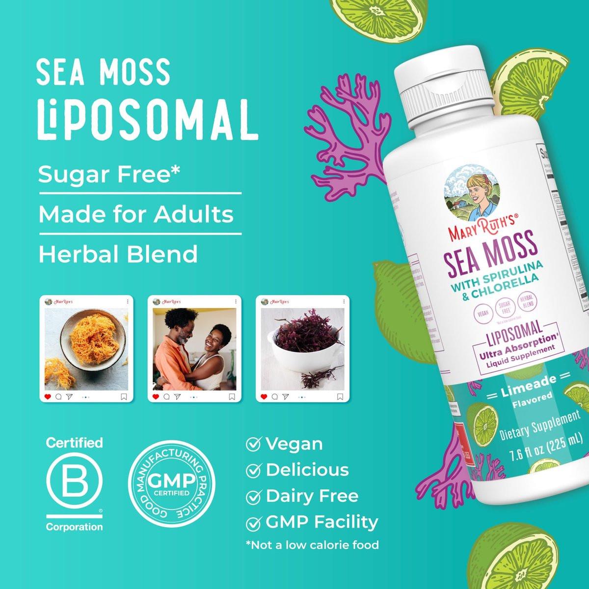MARYRUTH'S Organics Sea Moss with Spirulina and Chlorella Liposomal | Chlorophyll | Dandelion Root | Superfood | Ultra Absorption | Vegan | Non-GMO | Gluten Free | 7.6 fl oz | 15 Servings - görsel 16