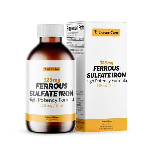 Ferrous Sulfate 325mg Liquid Iron 65mg of Elemental Iron by Llorens Care - 6 oz - Caramel Flavor