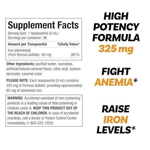 Ferrous Sulfate 325mg Liquid Iron 65mg of Elemental Iron by Llorens Care - 6 oz - Caramel Flavor - görsel 4