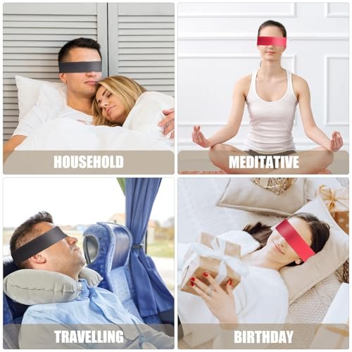 2 Pcs Satin Eye Mask for Sleeping - Silk Blindfold for Women & Men - Adults Couples Blindfold Scarf - Sleep Eye Cover for Travel Nap Meditation - Valentine Gift - 150cm/59inch (Black + Red) - görsel 1