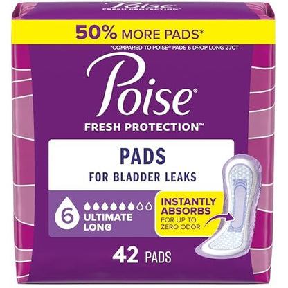 Poise Incontinence Pads & Postpartum – Ultimate Absorbency: Rated 6 drops for heavy bladder leakage, these pads – Image 1