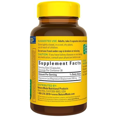 Nature Made High Absorption Magnesium Glycinate 300mg per 3 Capsules, Magnesium Supplement for Muscle, Heart, Nerve and Bone Support, 90 Magnesium Bisglycinate Capsules, 30 Day Supply - görsel 1