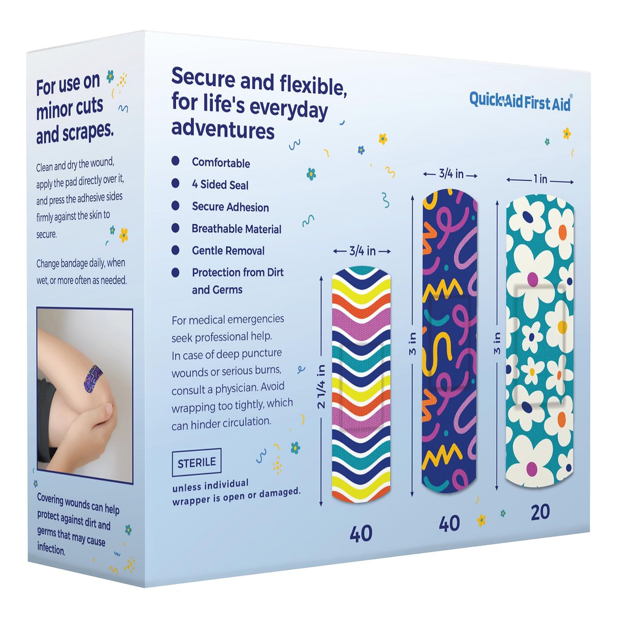 Quick Aid First Aid Wonderland Bandages, Bandages Variety Pack 100 Count, Fun Designs for Kids Adults, Gentle Adhesion Soft Breathable, Latex Free, Use for Minor Cuts Scrapes, First Aid Supplies - görsel 4