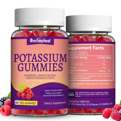 2 Pack Potassium Supplement Gummies 1000mg, Potassium Gummies for Adults, Support Leg Cramps & Muscle Health - Vegan, 120 Count