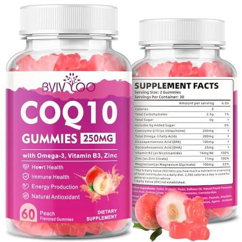 Sugar-Free CoQ10 Gummies 250mg, Plus Omega-3, Vitamin B3 & Zinc, Magnesium - High Absorption Coenzyme Q10 Supplements for Heart Health, Cellular Energy, & Antioxidant Support, 60 Count - görsel 2