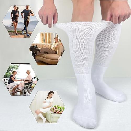 Ioryzek Bariatric Diabetic Socks for Men and Women, Extra Wide Calf Knee High Socks for Swollen Feet, Lymphedema, Neuropathy, Edema, Non Binding Hospital Walking Boot Socks, 3 Pairs White - görsel 3