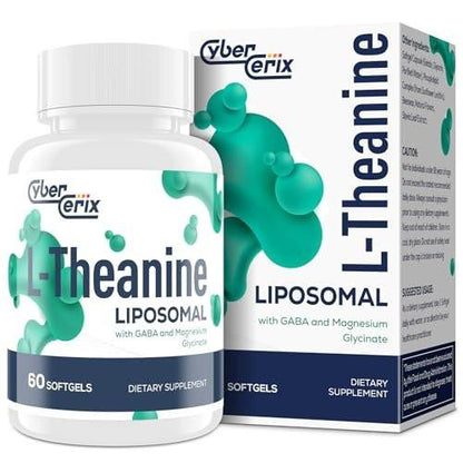 CyberCerix Liposomal L-Theanine 500mg, Complex with GABA 200mg & Magnesium 100mg, Extra Strength Supplement for Calm, Relaxation & Focus, Gluten Free - 60 Capsules