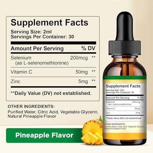 Selenium Liquid Drops, 200mcg Liquid Selenium Supplement with Vitamin C & Zinc, Support for Immune System, Antioxidant & Heart Health, High Absorption, Pineapple Flavor, 2 Fl Oz - görsel 4