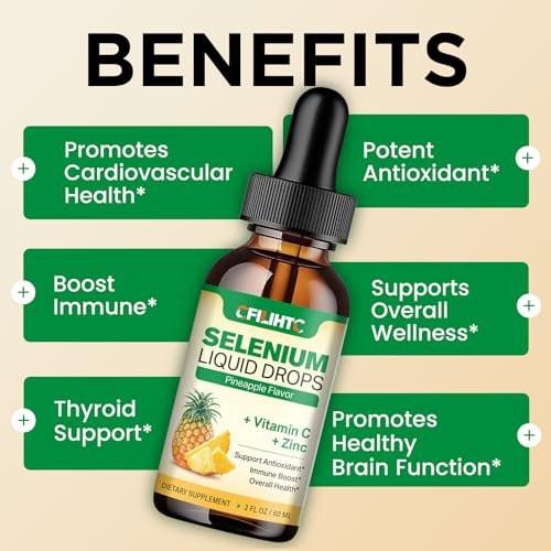 Selenium Liquid Drops, 200mcg Liquid Selenium Supplement with Vitamin C & Zinc, Support for Immune System, Antioxidant & Heart Health, High Absorption, Pineapple Flavor, 2 Fl Oz - görsel 6