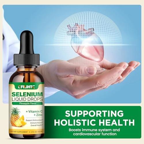 Selenium Liquid Drops, 200mcg Liquid Selenium Supplement with Vitamin C & Zinc, Support for Immune System, Antioxidant & Heart Health, High Absorption, Pineapple Flavor, 2 Fl Oz - görsel 8