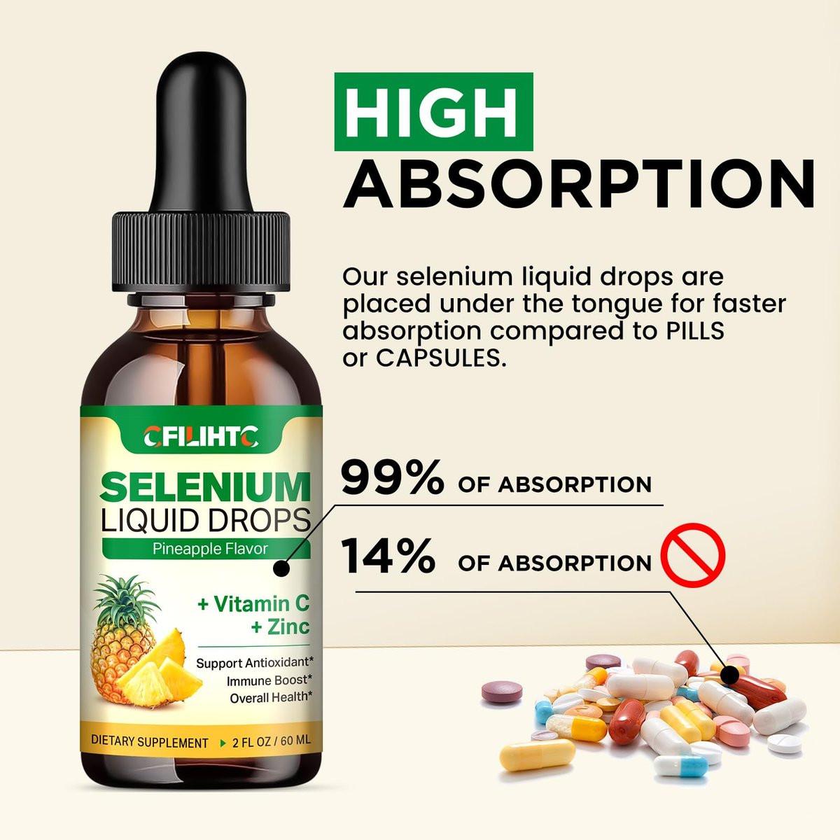 Selenium Liquid Drops, 200mcg Liquid Selenium Supplement with Vitamin C & Zinc, Support for Immune System, Antioxidant & Heart Health, High Absorption, Pineapple Flavor, 2 Fl Oz - görsel 13