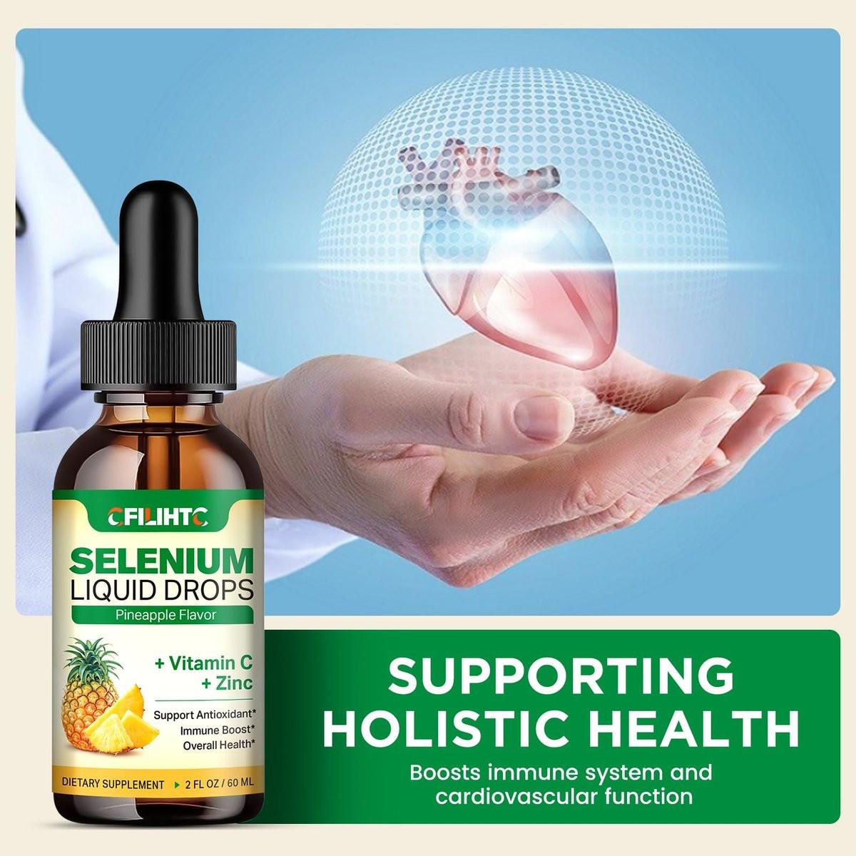 Selenium Liquid Drops, 200mcg Liquid Selenium Supplement with Vitamin C & Zinc, Support for Immune System, Antioxidant & Heart Health, High Absorption, Pineapple Flavor, 2 Fl Oz - görsel 7