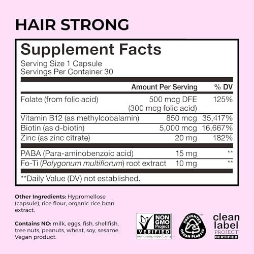 HUM Hair Strong Daily Hair Growth Supplement with Biotin, Zinc, Vitamin B12 to Support Growth, Folic Acid & Vitamin B12 Vitamins for Healthy Hair Support for Women and Men, 30 Vegan Capsules - görsel 10