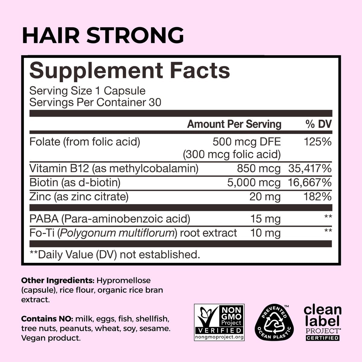 HUM Hair Strong Daily Hair Growth Supplement with Biotin, Zinc, Vitamin B12 to Support Growth, Folic Acid & Vitamin B12 Vitamins for Healthy Hair Support for Women and Men, 30 Vegan Capsules - görsel 9