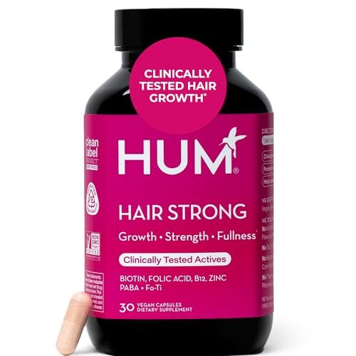 HUM Hair Strong Daily Hair Growth Supplement with Biotin, Zinc, Vitamin B12 to Support Growth, Folic Acid & Vitamin B12 Vitamins for Healthy Hair Support for Women and Men, 30 Vegan Capsules - görsel 2