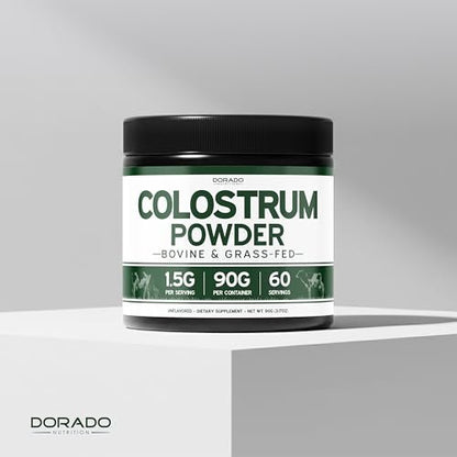 Colostrum Supplement Powder 90g (60 Servings of 1.5g Pure Bovine Colostrum Std. to Contain 20% IgG Immunoglobulins) Grass Fed Powder - No Fillers, Third Party Tested, Unflavored & Non-GMO
