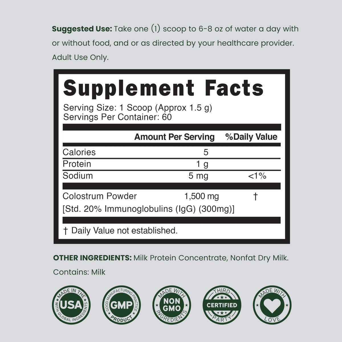 Colostrum Supplement Powder 90g (60 Servings of 1.5g Pure Bovine Colostrum Std. to Contain 20% IgG Immunoglobulins) Grass Fed Powder - No Fillers, Third Party Tested, Unflavored & Non-GMO - görsel 14