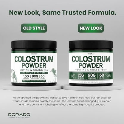 Colostrum Supplement Powder 90g (60 Servings of 1.5g Pure Bovine Colostrum Std. to Contain 20% IgG Immunoglobulins) Grass Fed Powder - No Fillers, Third Party Tested, Unflavored & Non-GMO