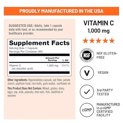 NatureWise Vitamin C 1000mg Capsules - Extra Strength Vegan Vitamin C for Daily Antioxidant & Immune Support - Non-GMO, USA Manufactured - 360 Capsules [360-Day Supply] - görsel 7