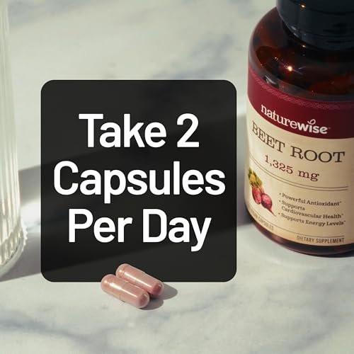 NatureWise Beet Root Capsules 1325mg with Organic Beetroot - Nitric Oxide Booster for Circulation and Heart Health Support - Vegan, Gluten-Free, Non-GMO - 120 Capsules [60 Day Supply] - görsel 15