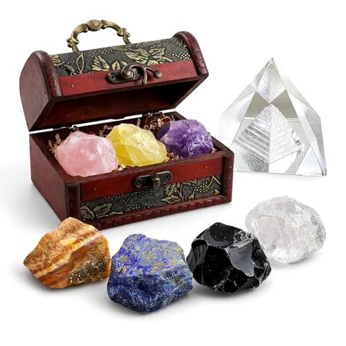 Crystals and Healing Stones, 9 Pcs Healing Crystals Set, 7 Chakra Crystal Stones Set Real Natural Selenite Pyramid Reiki Raw Rock Energy Protection Meditation with Wooden Box, Crystal Gifts for Women - görsel 4