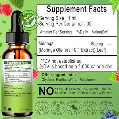 Organic Moringa Liquid Drops for Energy, Metabolism & Immune Support – Moringa Leaf Extract 6X Absorption Than Powder, Capsules, Gummies – Green Superfood Supplement for Women & Men