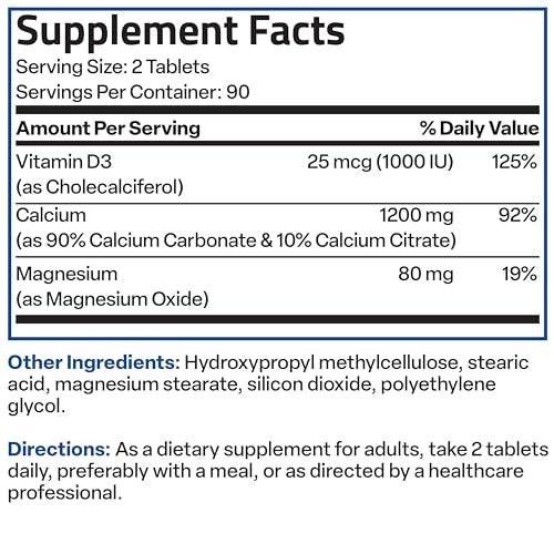 Bronson Calcium 1200 MG Per Serving Sustained Release with Vitamin D3 1000 IU Vitamin D3 Per Serving Non-GMO, 180 Tablets - görsel 12