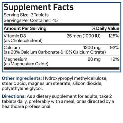 Bronson Calcium 1200 MG Per Serving Sustained Release with Vitamin D3 1000 IU Vitamin D3 Per Serving Non-GMO, 180 Tablets