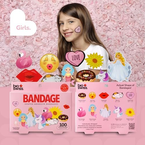 BioSwiss Bandages, Assorted Animal, Fun and Food Shaped Self Adhesive Bandage, Latex Free, Sterile Wound Care, 100 Count - görsel 1