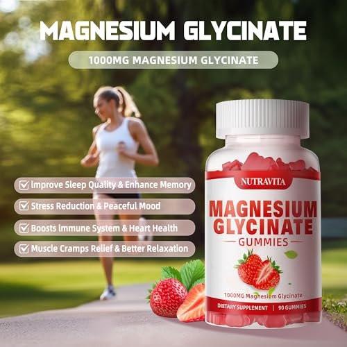 Magnesium Glycinate Gummies 1000mg with Magnesium L-Threonate, Chelated Magnesium Potassium Complex Supplement with VitD, B6, CoQ10, Calcium, Supports for Memory, Calm, Mood - 90 Gummies Strawberry - görsel 8